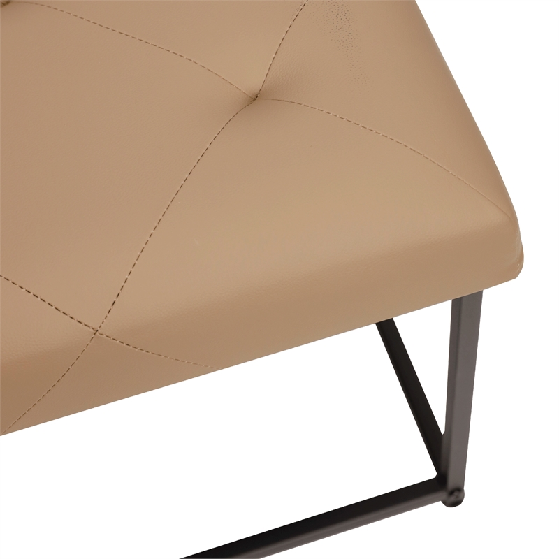 Pemberly Row Square Tufted Ottoman with Black Metal Frame in Light Brown