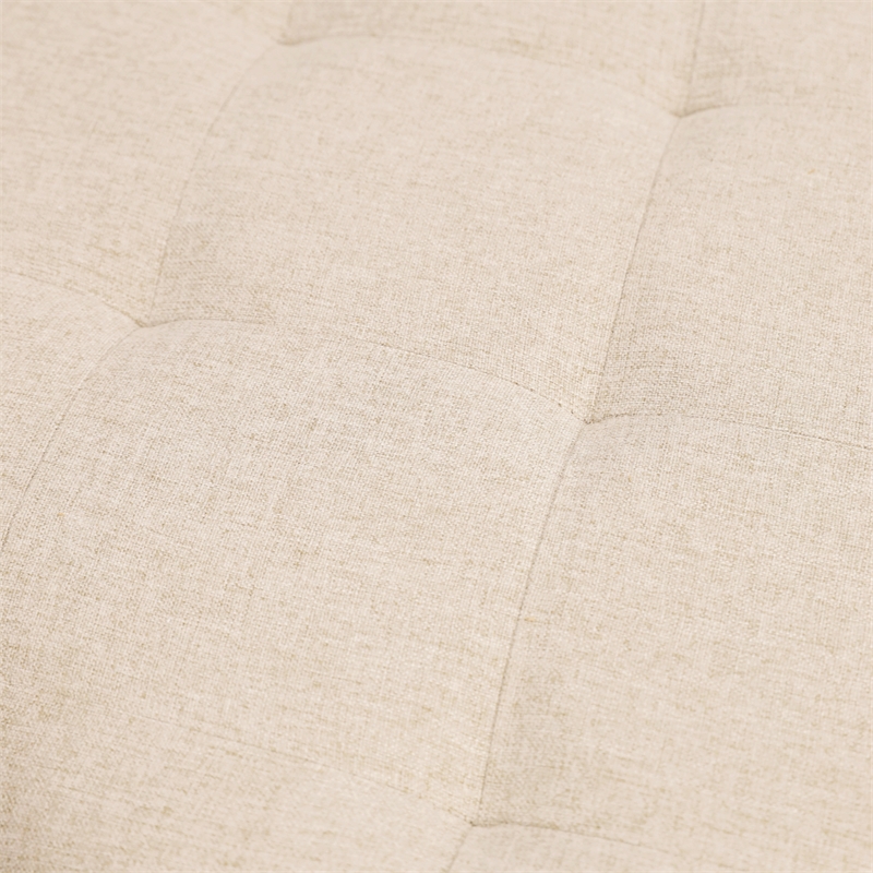 Pemberly Row Round Cotton Linen Tufted Ottoman with Black Metal Frame in Beige