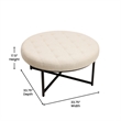 Pemberly Row Round Cotton Linen Tufted Ottoman with Black Metal Frame in Beige