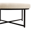 Pemberly Row Round Cotton Linen Tufted Ottoman with Black Metal Frame in Beige