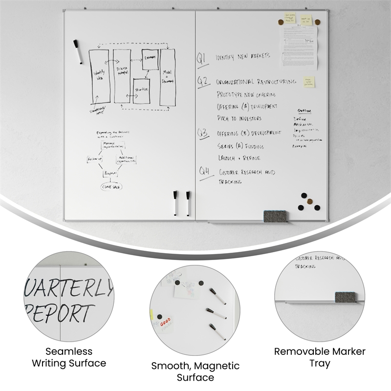 Pemberly Row 60x48 Aluminum Magnetic Dry Erase Board with Wall Mount Marker Tray
