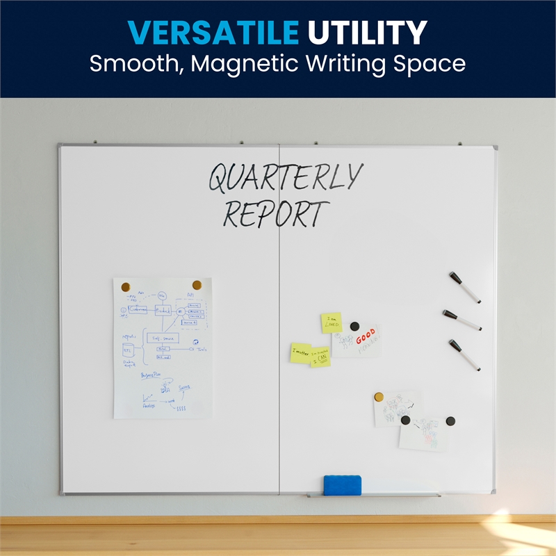 Pemberly Row 60x48 Aluminum Magnetic Dry Erase Board with Wall Mount Marker Tray