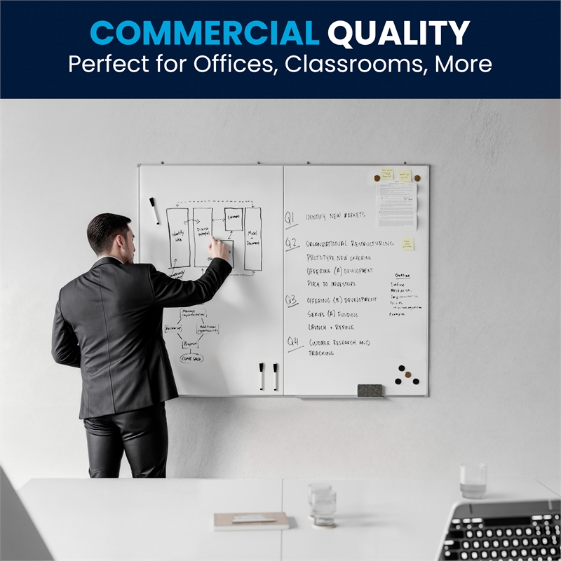 Pemberly Row 60x48 Aluminum Magnetic Dry Erase Board with Wall Mount Marker Tray