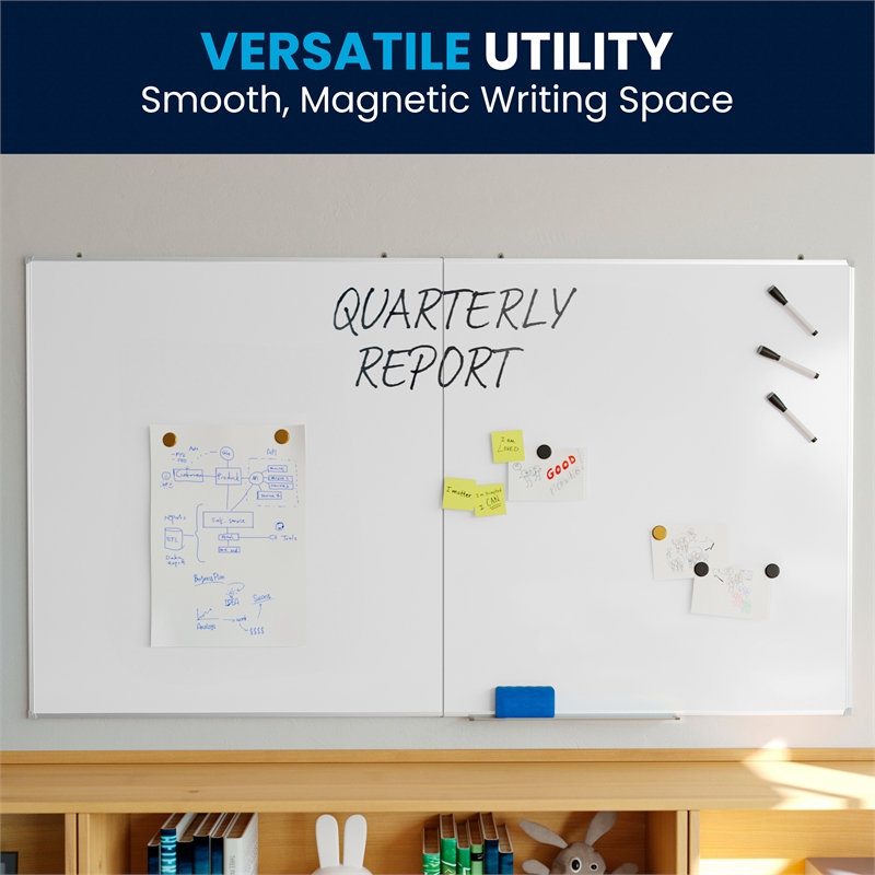 Pemberly Row 72x40 Aluminum Magnetic Dry Erase Board with Wall Mount Marker Tray