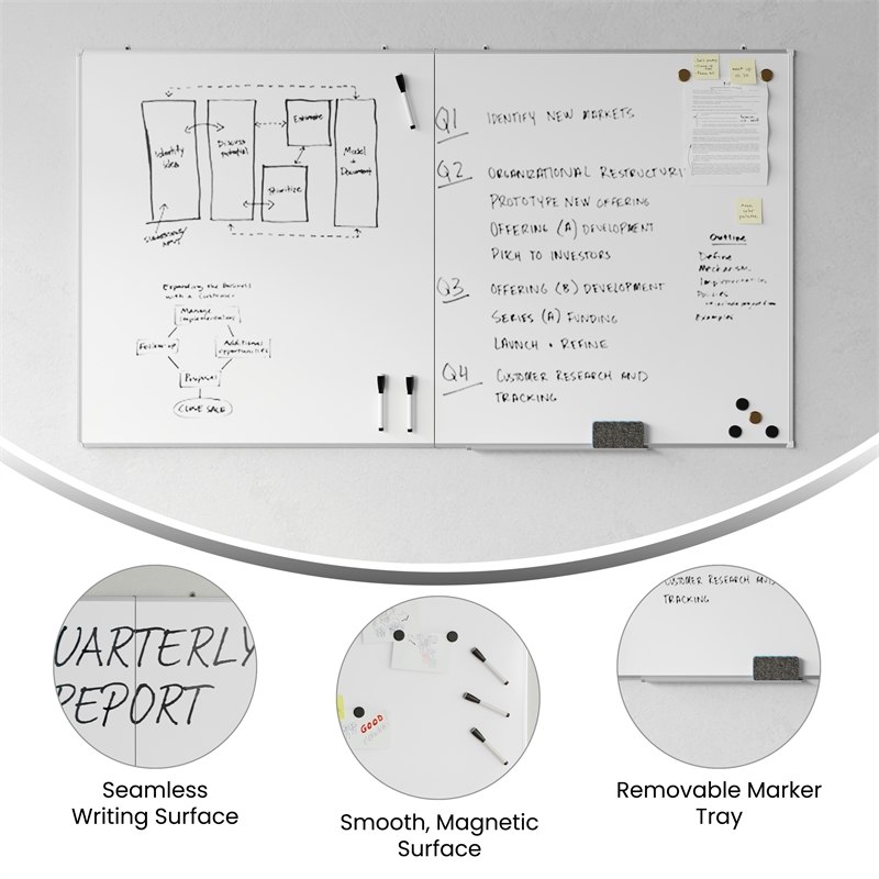 Pemberly Row 72x40 Aluminum Magnetic Dry Erase Board with Wall Mount Marker Tray