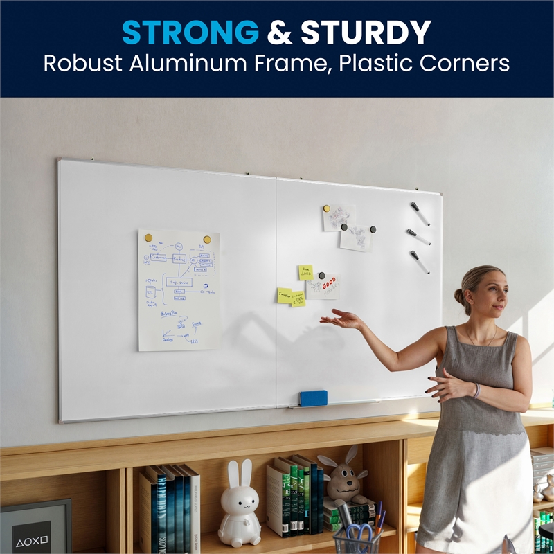 Pemberly Row 72x40 Aluminum Magnetic Dry Erase Board with Wall Mount Marker Tray