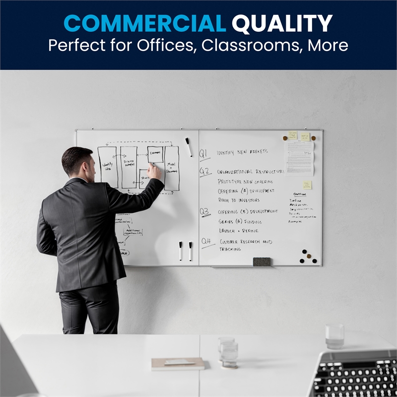 Pemberly Row 72x40 Aluminum Magnetic Dry Erase Board with Wall Mount Marker Tray