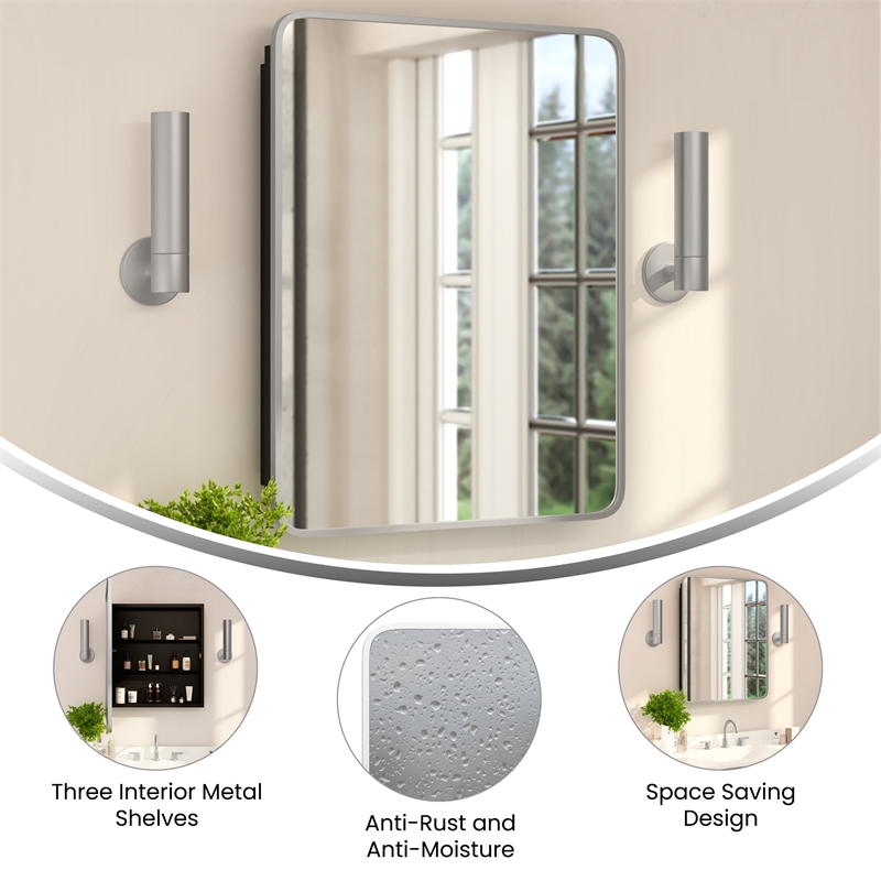 Pemberly Row 24x30 Recessed Bathroom Medicine Cabinet with Beveled Mirror