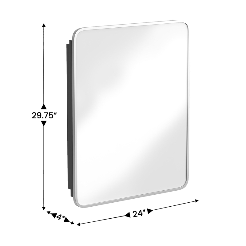 Pemberly Row 24x30 Recessed Bathroom Medicine Cabinet with Beveled Mirror