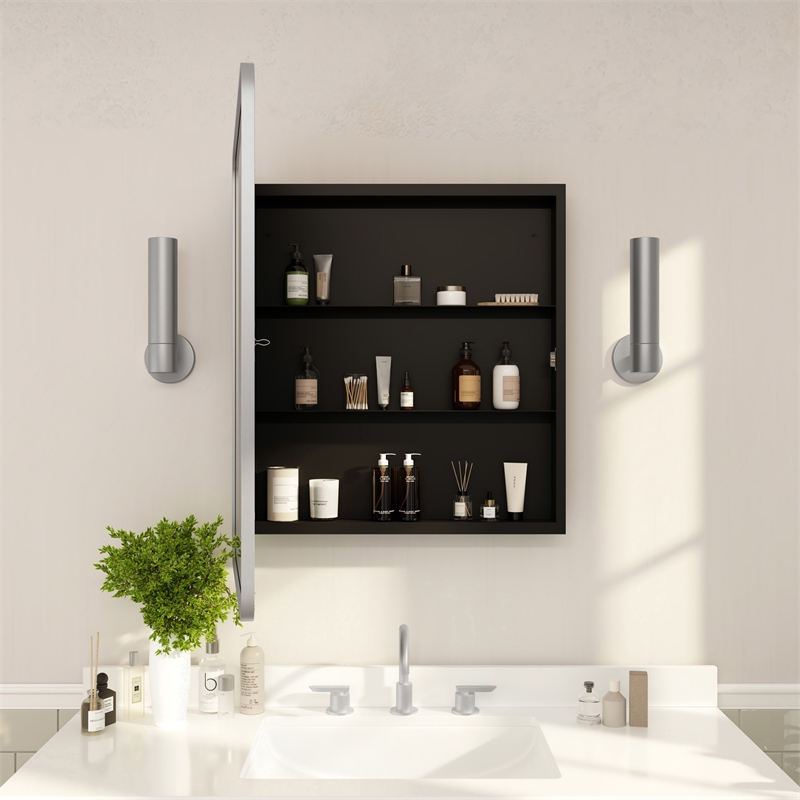 Pemberly Row 24x30 Recessed Bathroom Medicine Cabinet with Beveled Mirror