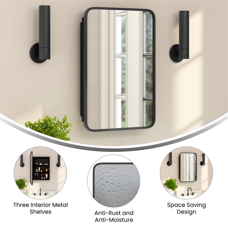 Pemberly Row 16x24 Recessed Bathroom Medicine Cabinet with Beveled Mirror