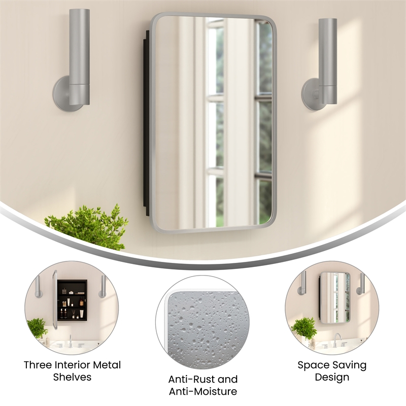 Pemberly Row 16x24 Recessed Bathroom Medicine Cabinet with Beveled Mirror