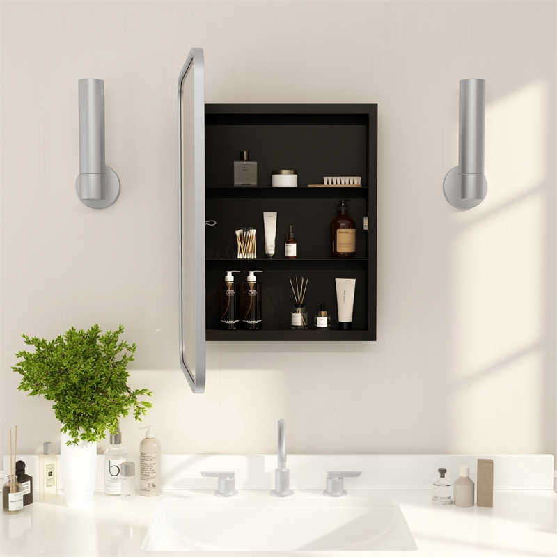 Pemberly Row 16x24 Recessed Bathroom Medicine Cabinet with Beveled Mirror