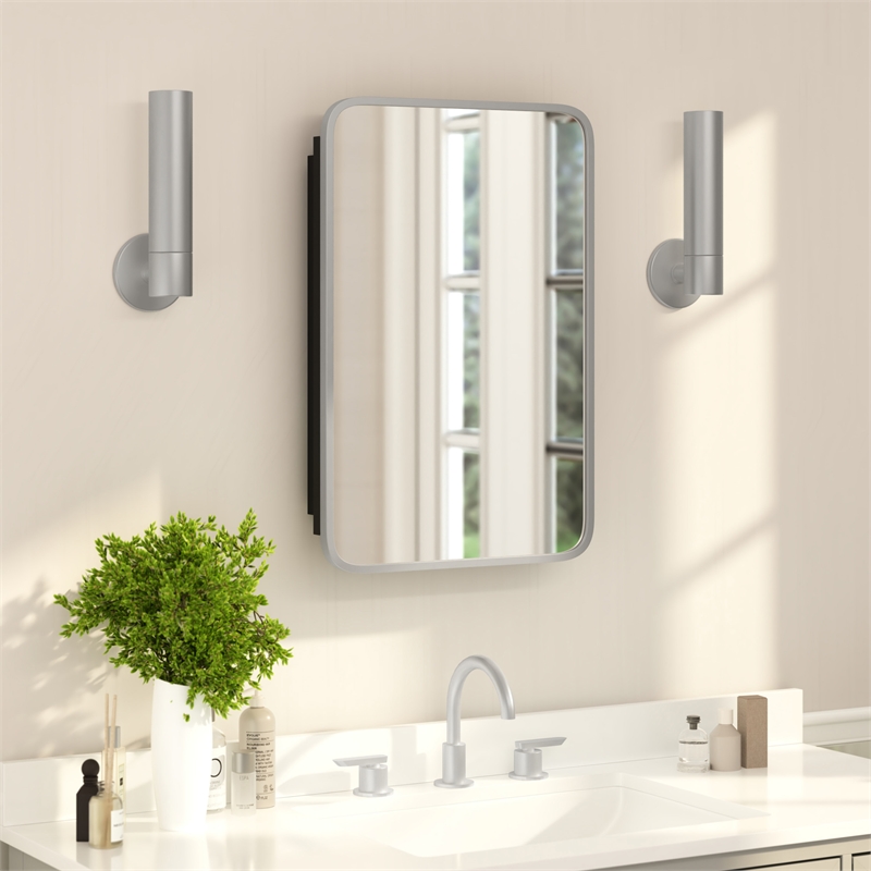 Pemberly Row 16x24 Recessed Bathroom Medicine Cabinet with Beveled Mirror