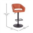 Pemberly Row Adjustable Height Barstool with Mid-Back & Black Base in Cognac