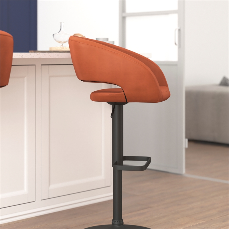 Pemberly Row Adjustable Height Barstool with Mid-Back & Black Base in Cognac