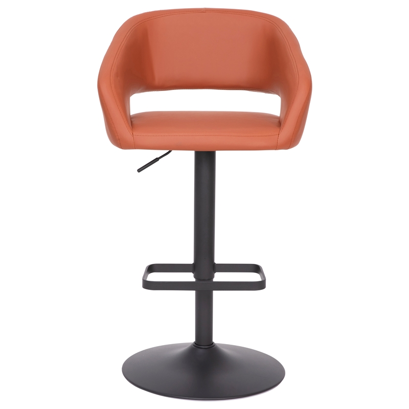 Pemberly Row Adjustable Height Barstool with Mid-Back & Black Base in Cognac