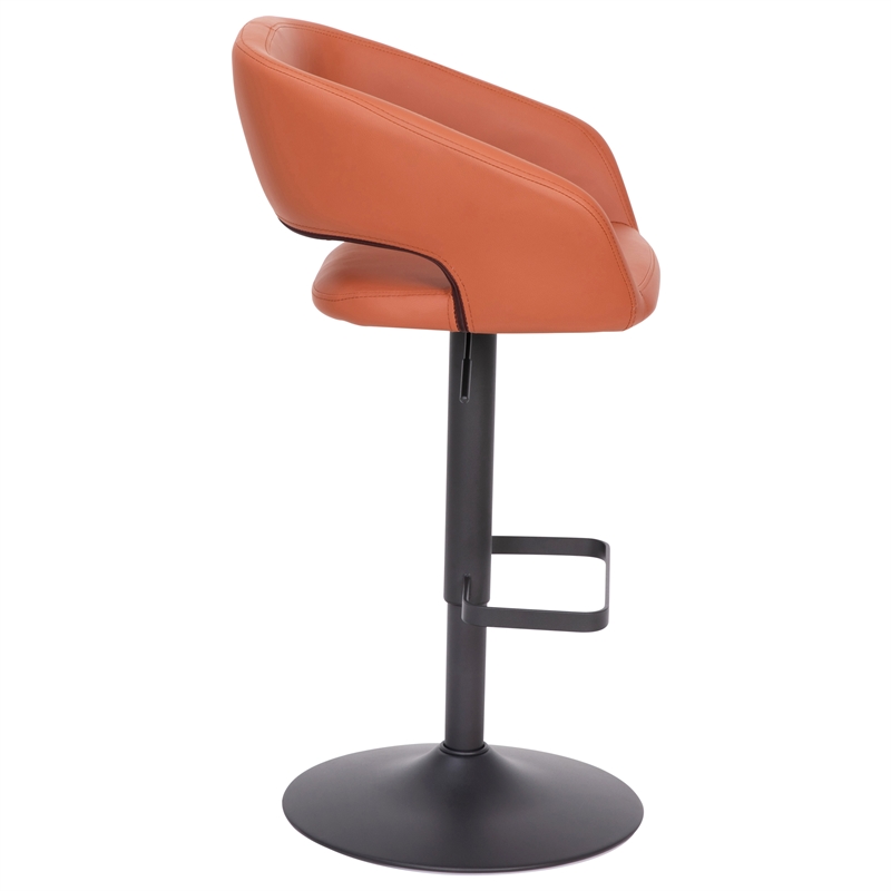 Pemberly Row Adjustable Height Barstool with Mid-Back & Black Base in Cognac