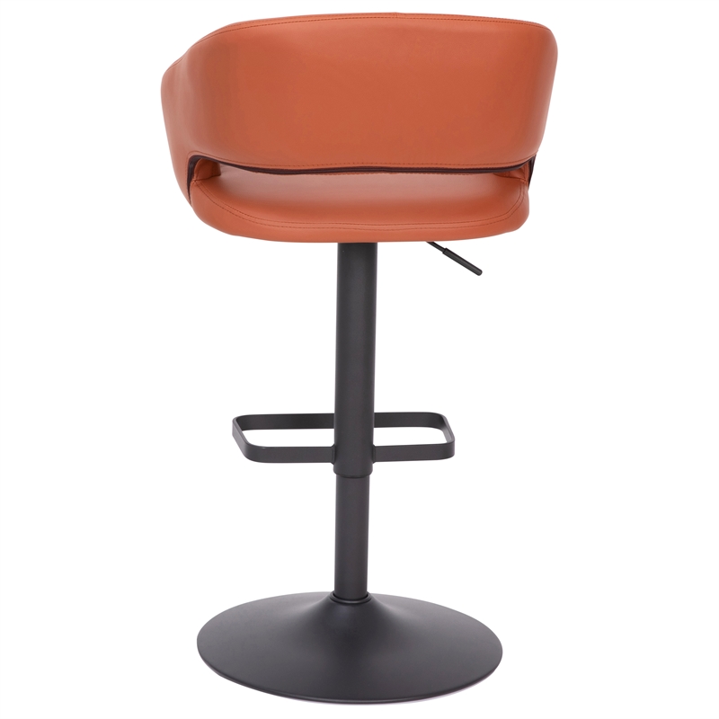 Pemberly Row Adjustable Height Barstool with Mid-Back & Black Base in Cognac