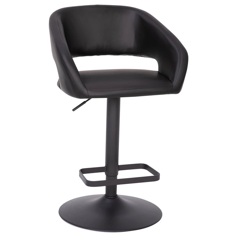 Pemberly Row Adjustable Height Barstool with Mid-Back & Black Base in Black