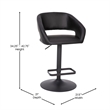 Pemberly Row Adjustable Height Barstool with Mid-Back & Black Base in Black