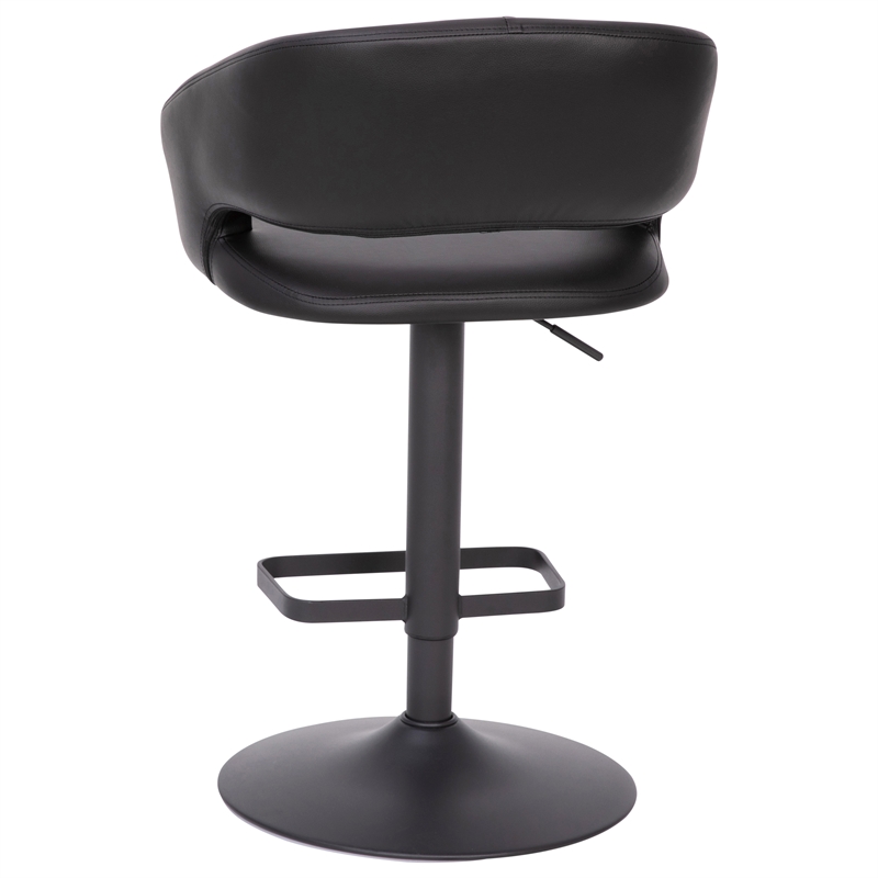 Pemberly Row Adjustable Height Barstool with Mid-Back & Black Base in Black