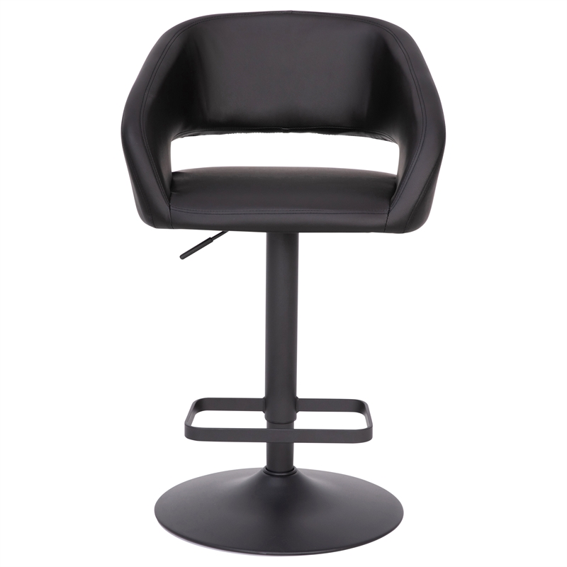 Pemberly Row Adjustable Height Barstool with Mid-Back & Black Base in Black