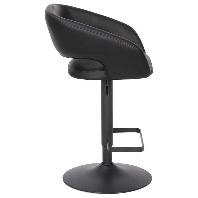 Pemberly Row Adjustable Height Barstool with Mid-Back & Black Base in Black