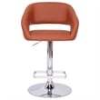 Pemberly Row Adjustable Height Barstool with Rounded Mid-Back in Cognac/Chrome