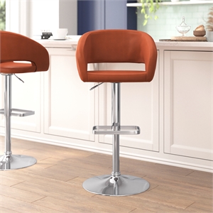 Pemberly Row Adjustable Height Barstool with Rounded Mid-Back in Cognac/Chrome