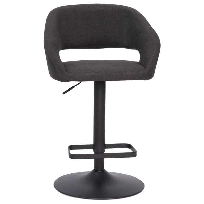 Pemberly Row Adjustable Height Barstool with Mid-Back & Black Base in Charcoal