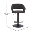 Pemberly Row Adjustable Height Barstool with Mid-Back & Black Base in Charcoal