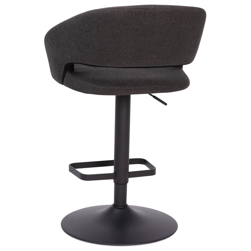 Pemberly Row Adjustable Height Barstool with Mid-Back & Black Base in Charcoal
