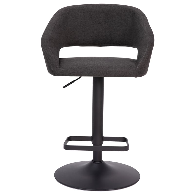 Pemberly Row Adjustable Height Barstool with Mid-Back & Black Base in Charcoal