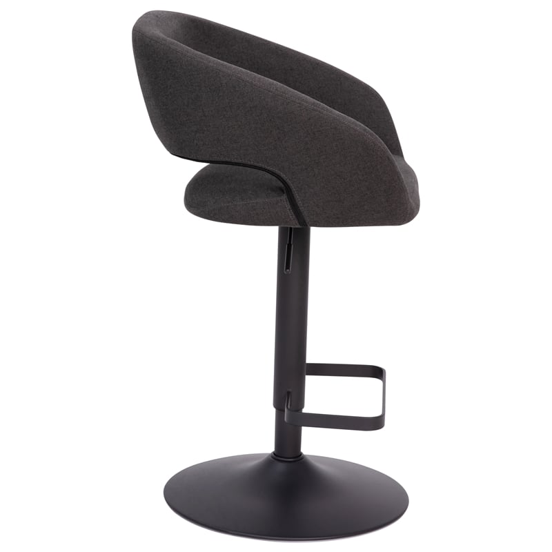 Pemberly Row Adjustable Height Barstool with Mid-Back & Black Base in Charcoal