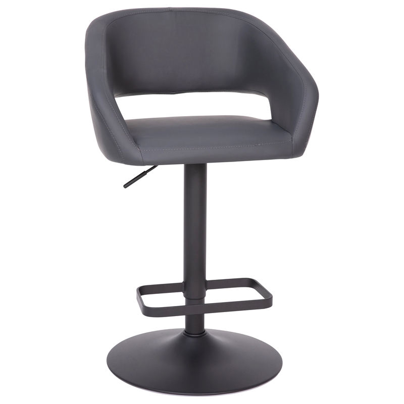 Pemberly Row Adjustable Height Barstool with Mid-Back & Black Base in Gray