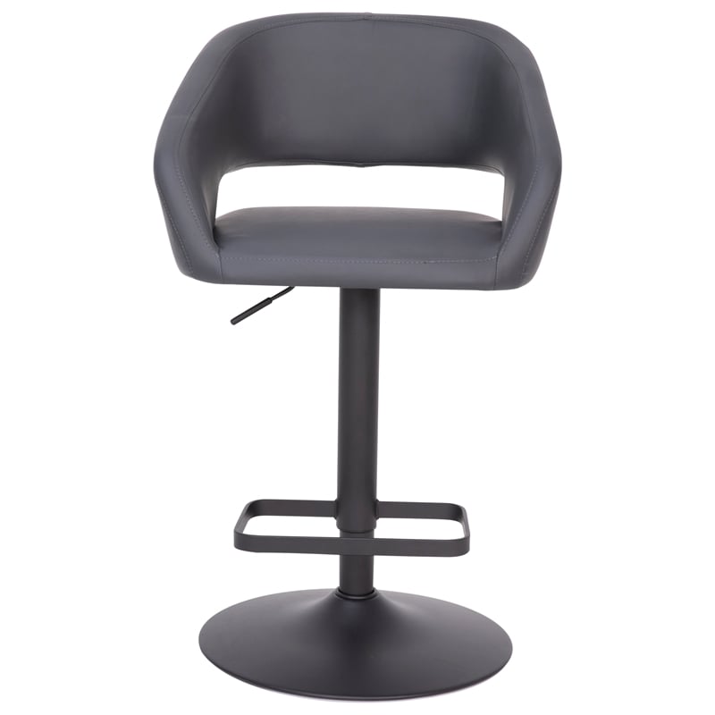 Pemberly Row Adjustable Height Barstool with Mid-Back & Black Base in Gray
