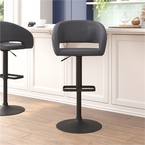 Pemberly Row Adjustable Height Barstool with Mid-Back & Black Base in Gray