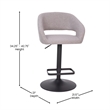 Pemberly Row Adjustable Height Barstool with Mid-Back & Black Base in Gray