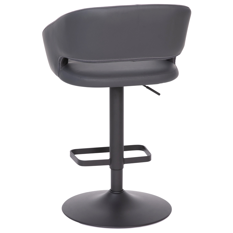 Pemberly Row Adjustable Height Barstool with Mid-Back & Black Base in Gray