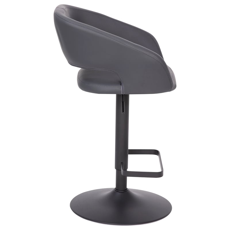 Pemberly Row Adjustable Height Barstool with Mid-Back & Black Base in Gray