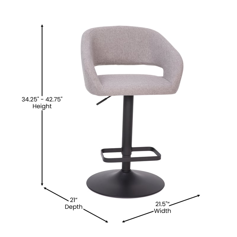 Pemberly Row Adjustable Height Barstool with Mid-Back & Black Base in Gray