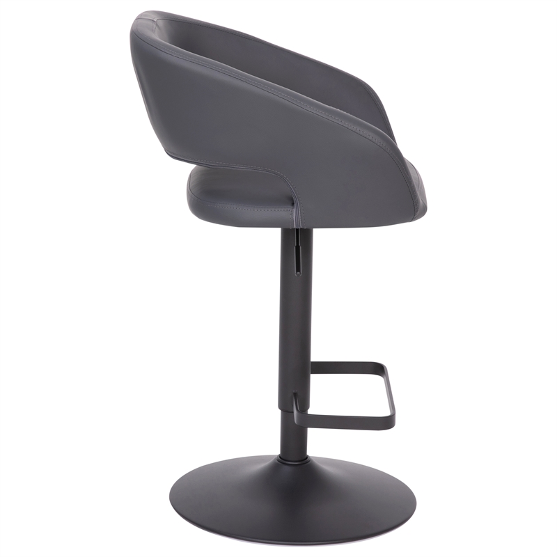 Pemberly Row Adjustable Height Barstool with Mid-Back & Black Base in Gray