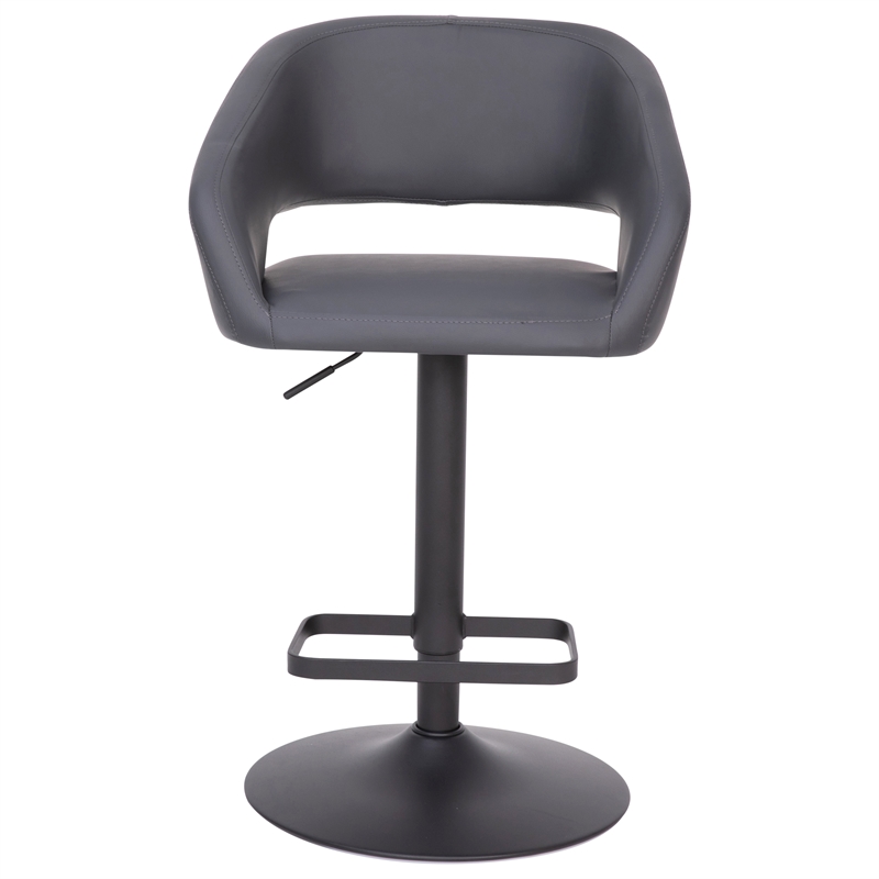 Pemberly Row Adjustable Height Barstool with Mid-Back & Black Base in Gray