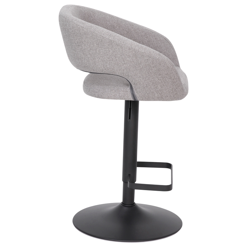 Pemberly Row Adjustable Height Barstool with Mid-Back & Black Base in Gray