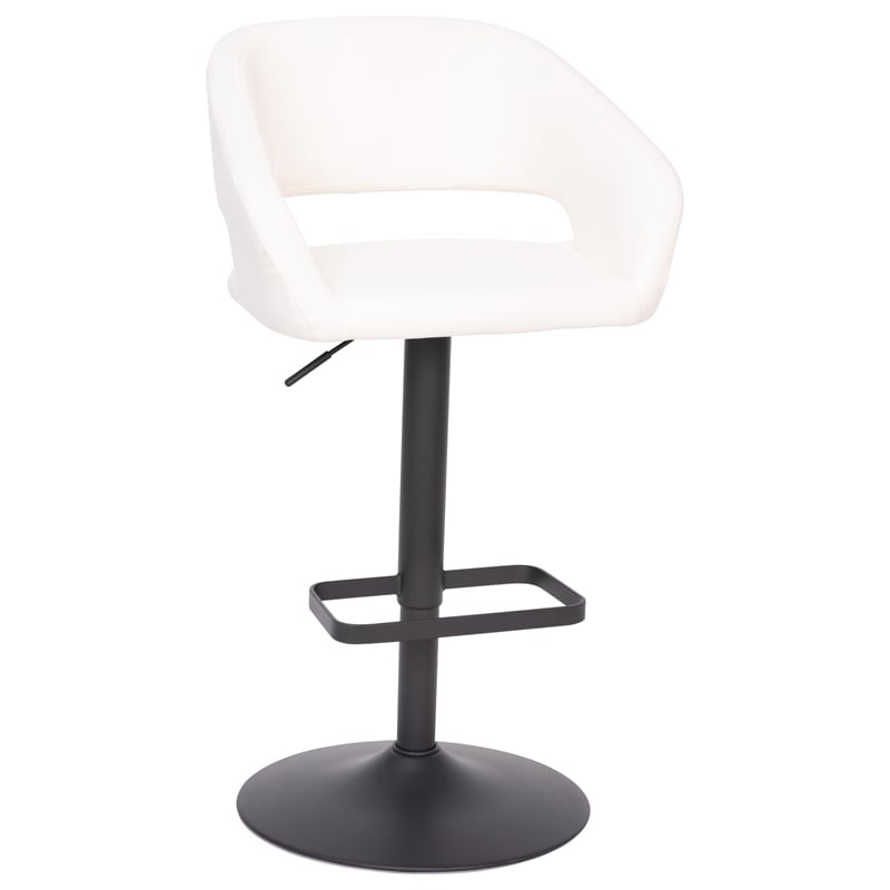 Pemberly Row Adjustable Height Barstool with Mid-Back & Black Base in White
