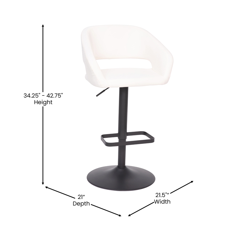 Pemberly Row Adjustable Height Barstool with Mid-Back & Black Base in White