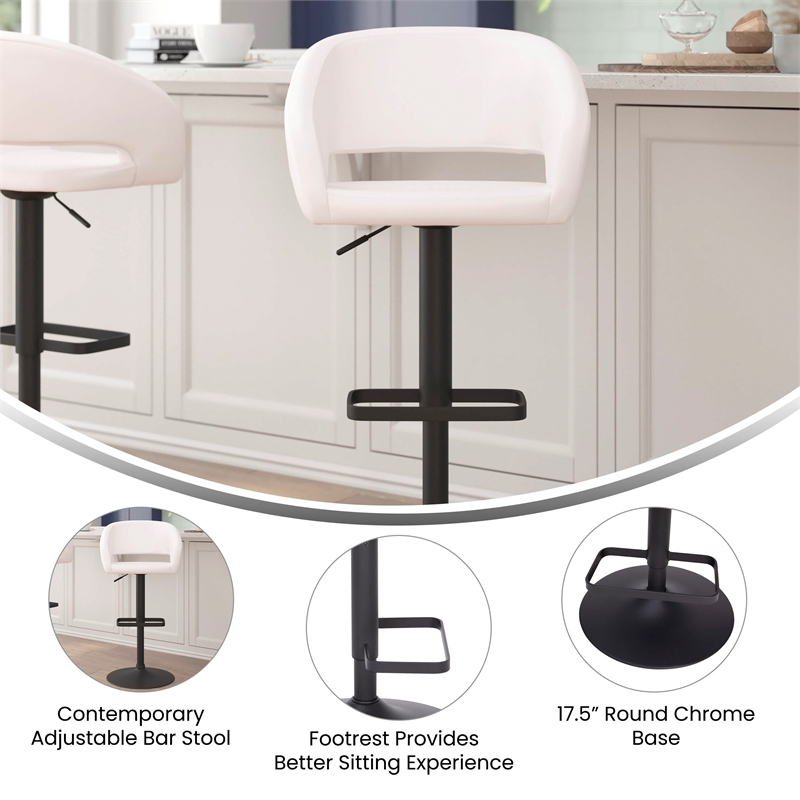 Pemberly Row Adjustable Height Barstool with Mid-Back & Black Base in White