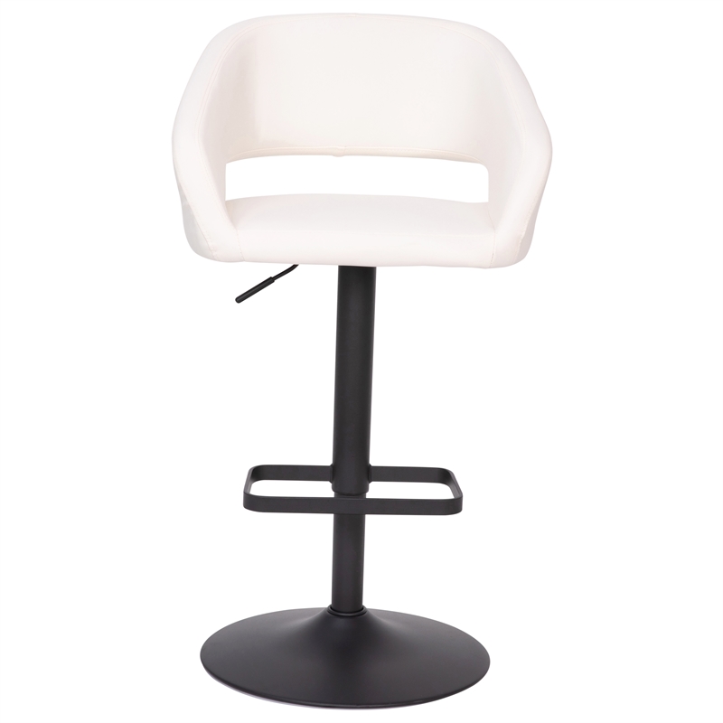 Pemberly Row Adjustable Height Barstool with Mid-Back & Black Base in White