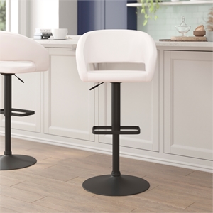 Pemberly Row Adjustable Height Barstool with Mid-Back & Black Base in White